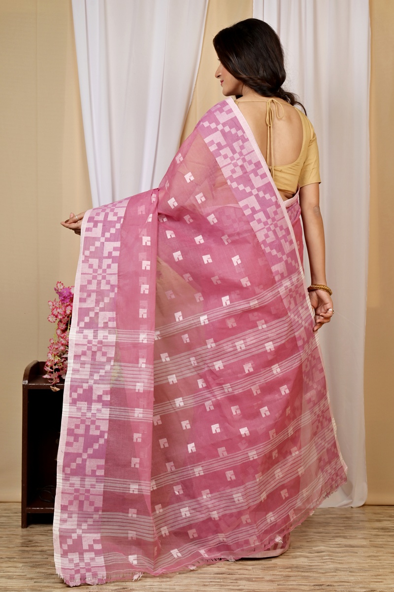 Peach Pure Cotton Aptuk Tant Saree (1626)
