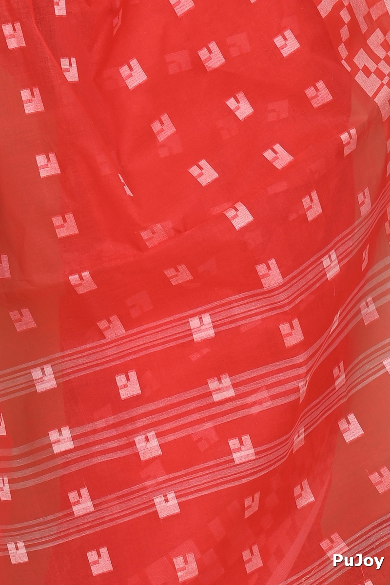 Red Pure Cotton Aptuk Tant Saree (1627)