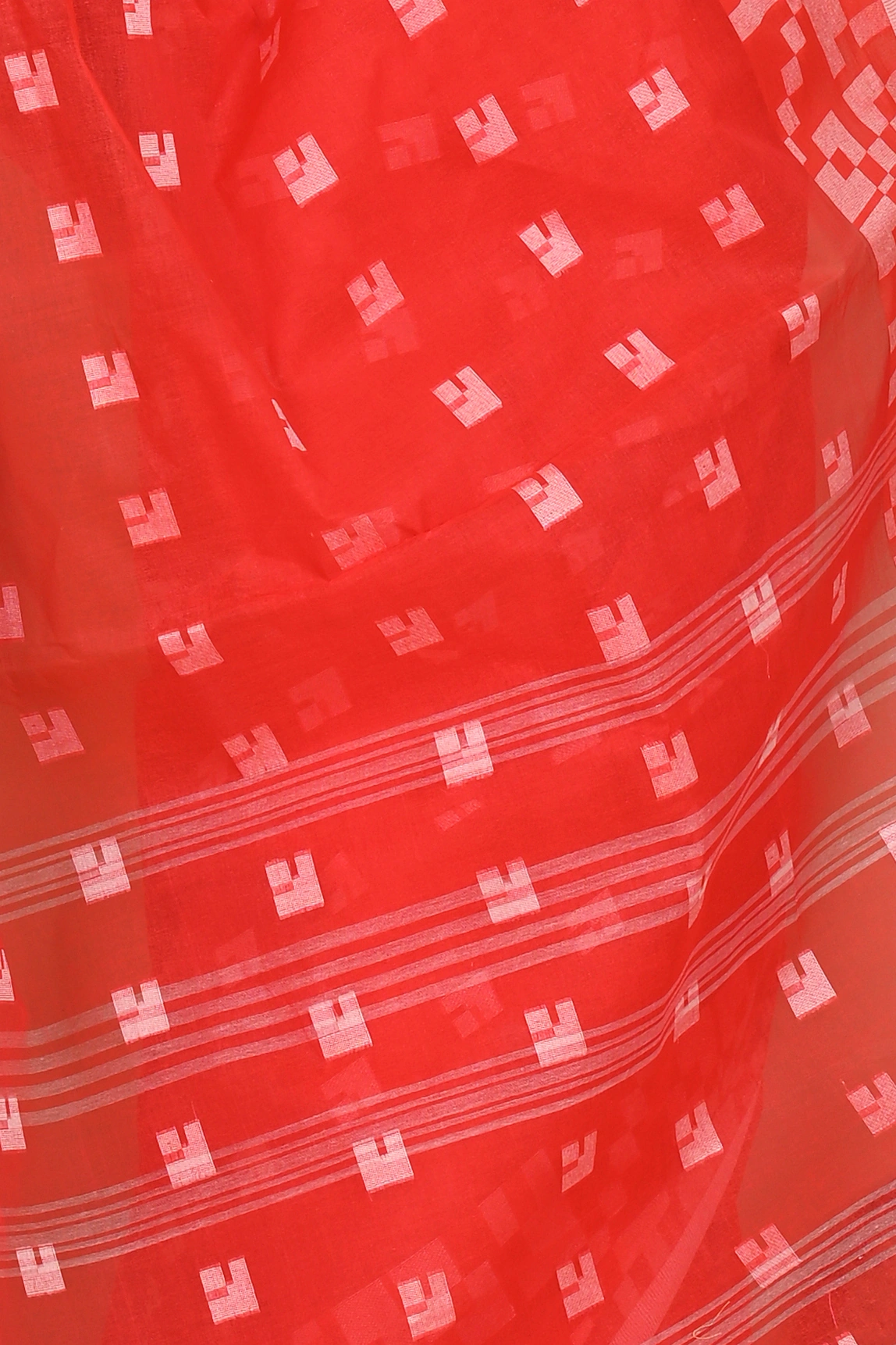 Red Pure Cotton Aptuk Tant Saree (1627)