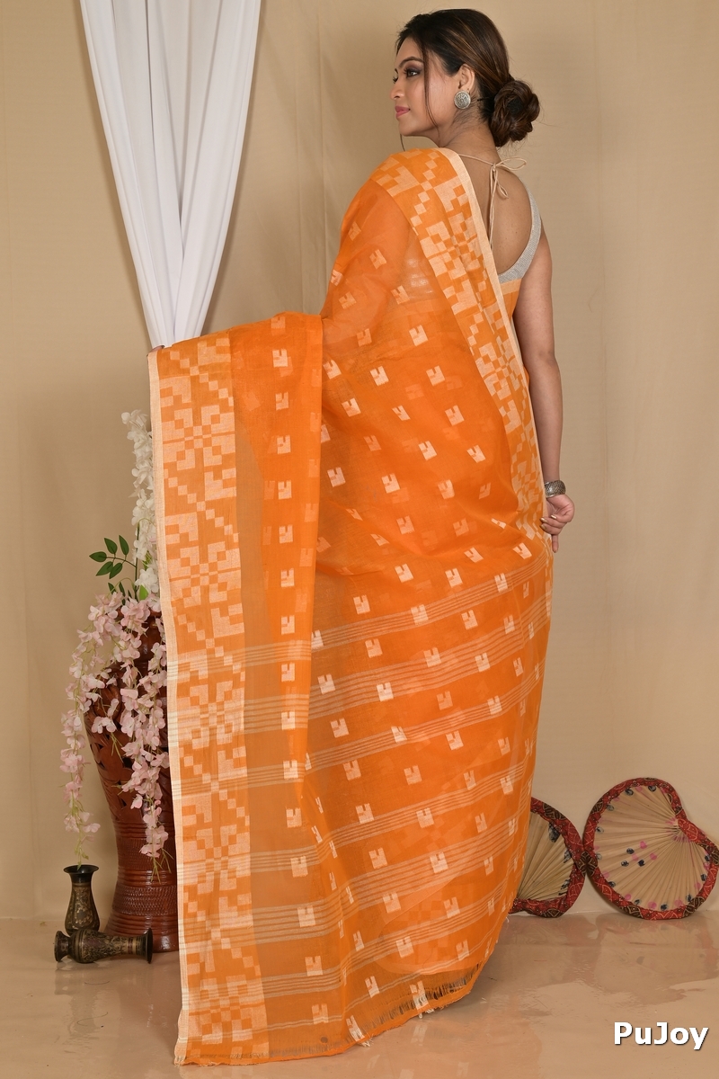 Dark Yellow Pure Cotton Aptuk Tant Saree (1628)