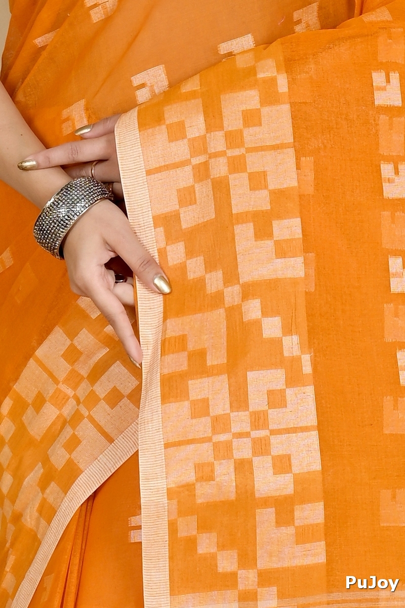 Dark Yellow Pure Cotton Aptuk Tant Saree (1628)