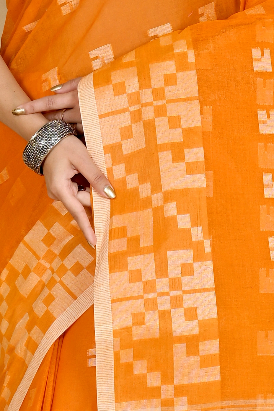 Dark Yellow Pure Cotton Aptuk Tant Saree (1628)