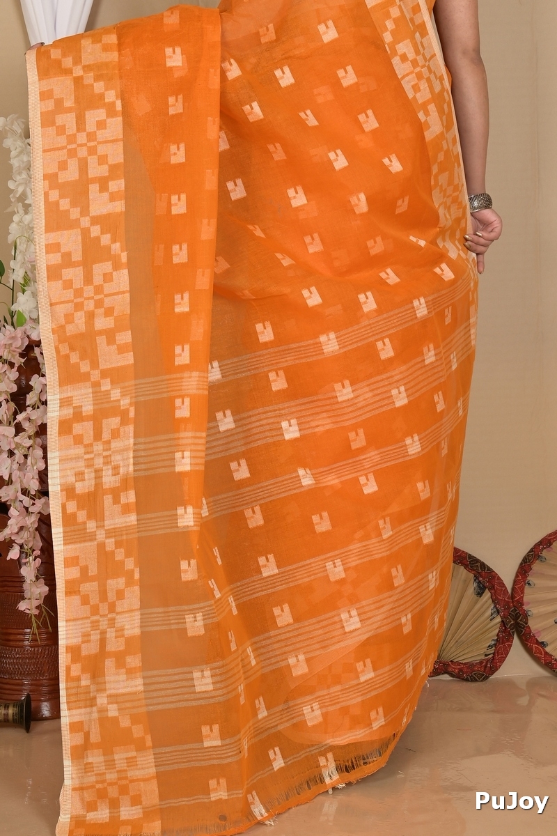 Dark Yellow Pure Cotton Aptuk Tant Saree (1628)