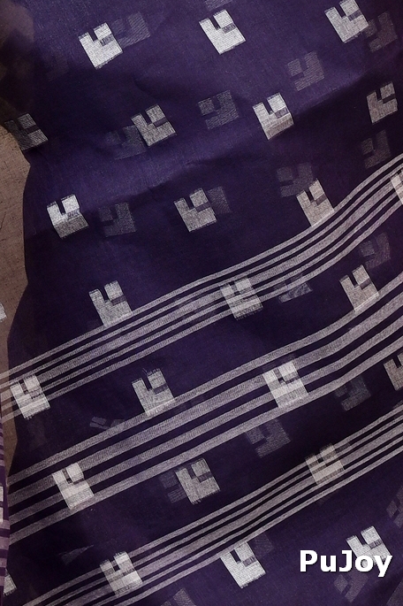 Dark Blue Pure Cotton Aptuk Tant Saree (1629)