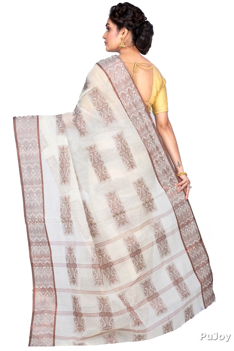 Off-White Pure Cotton Strip Suparna Tant Saree (163)