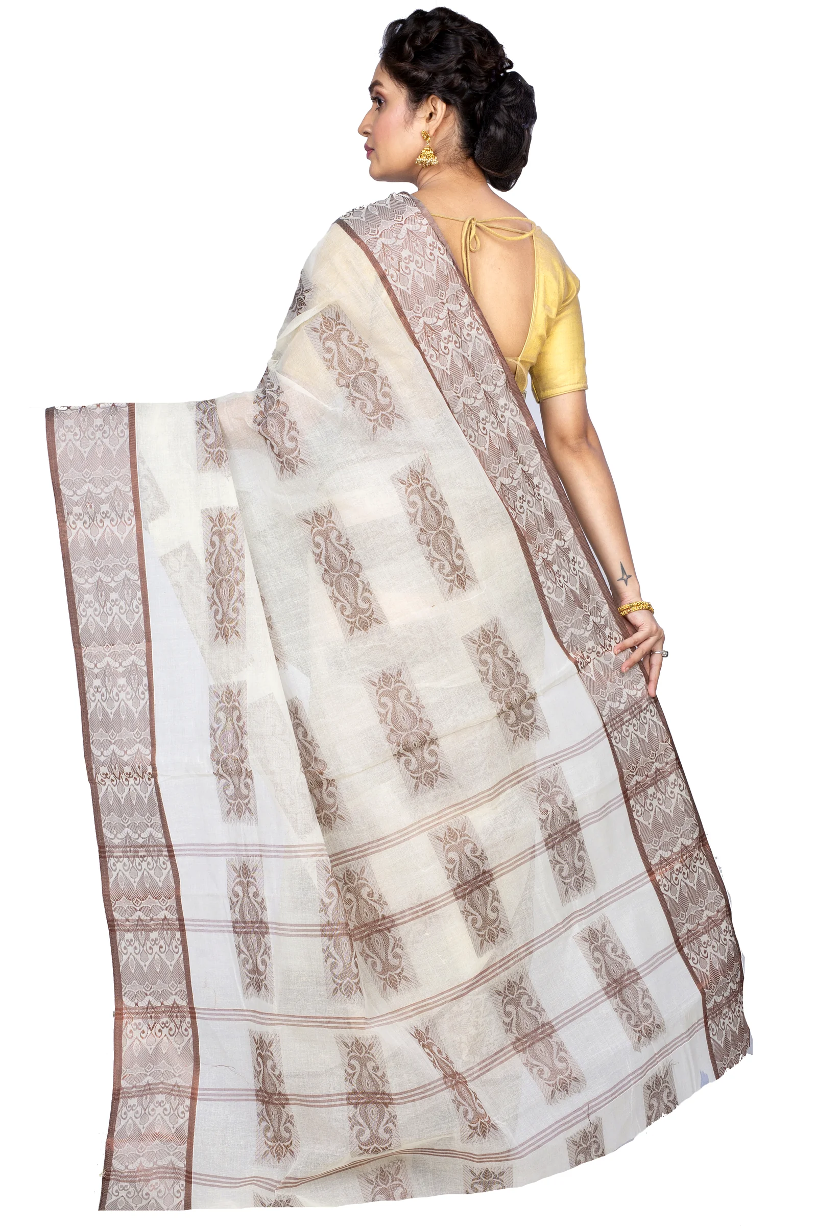 Off-White Pure Cotton Strip Suparna Tant Saree (163)