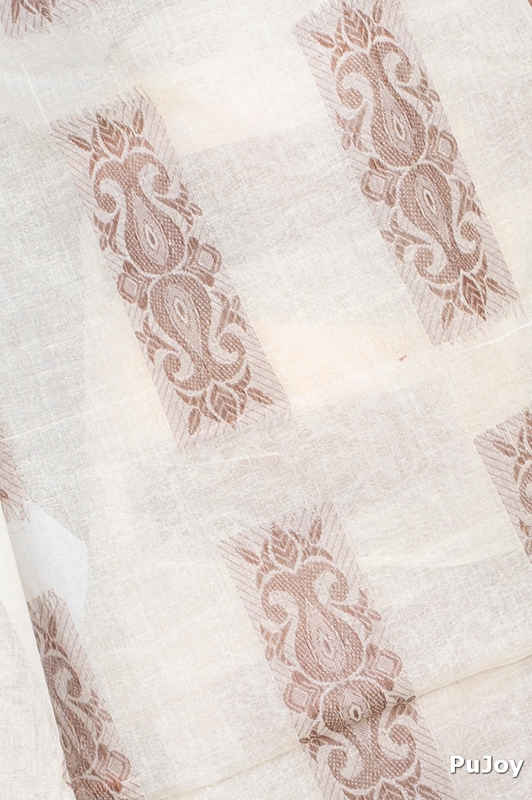 Off-White Pure Cotton Strip Suparna Tant Saree (163)
