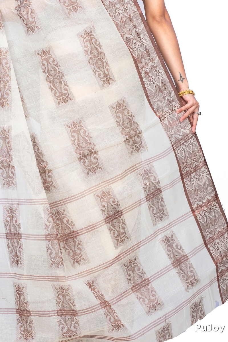 Off-White Pure Cotton Strip Suparna Tant Saree (163)