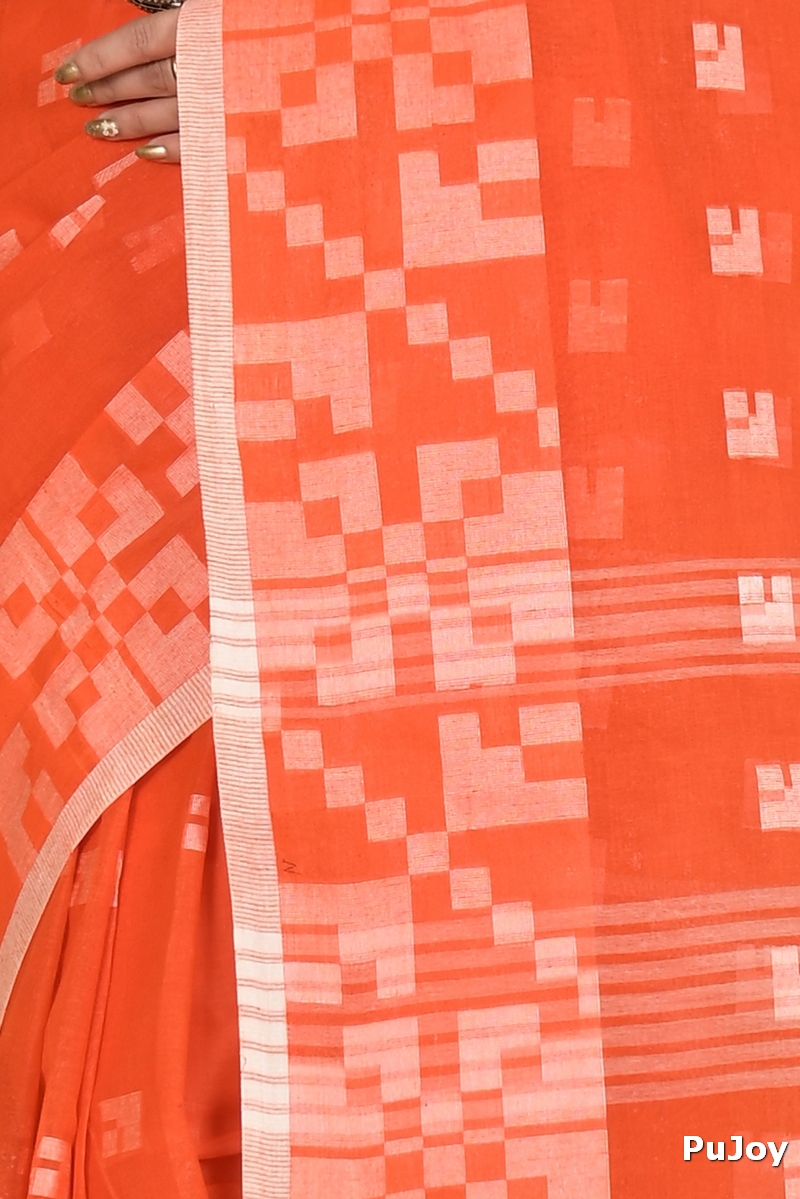 Orange Pure Cotton Aptuk Tant Saree (1630)