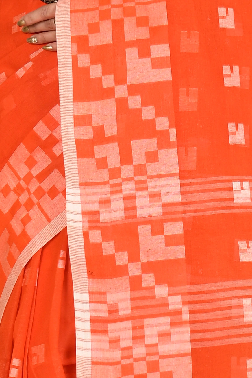 Orange Pure Cotton Aptuk Tant Saree (1630)