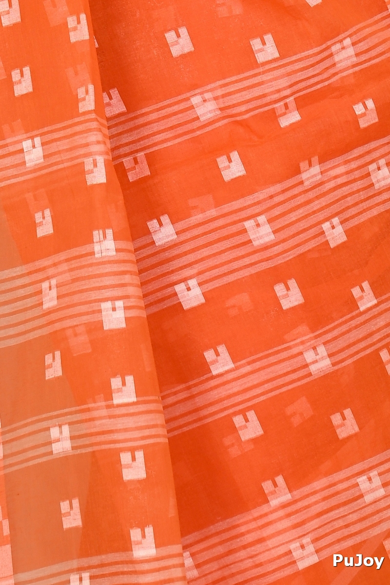 Orange Pure Cotton Aptuk Tant Saree (1630)