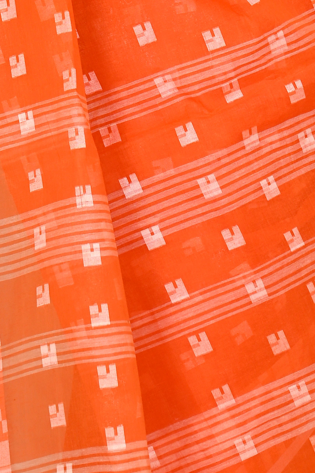 Orange Pure Cotton Aptuk Tant Saree (1630)