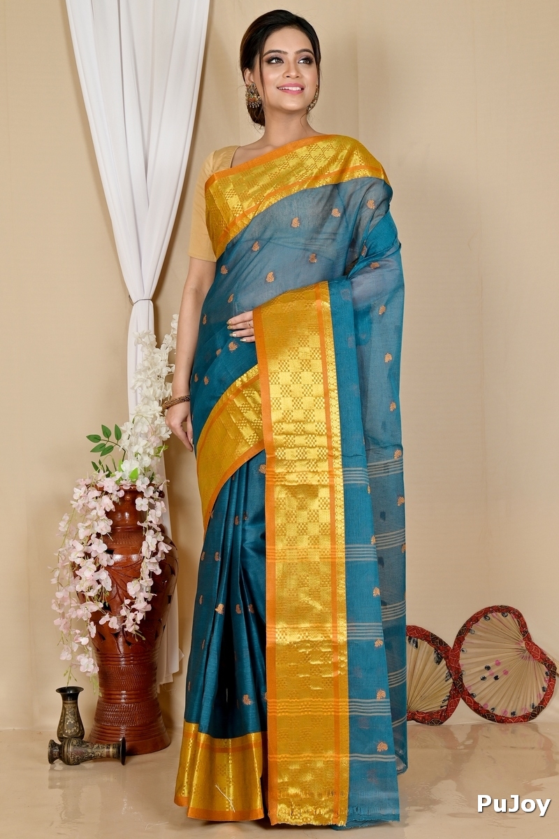 Green Pure Cotton Atula Tant Saree (1631)