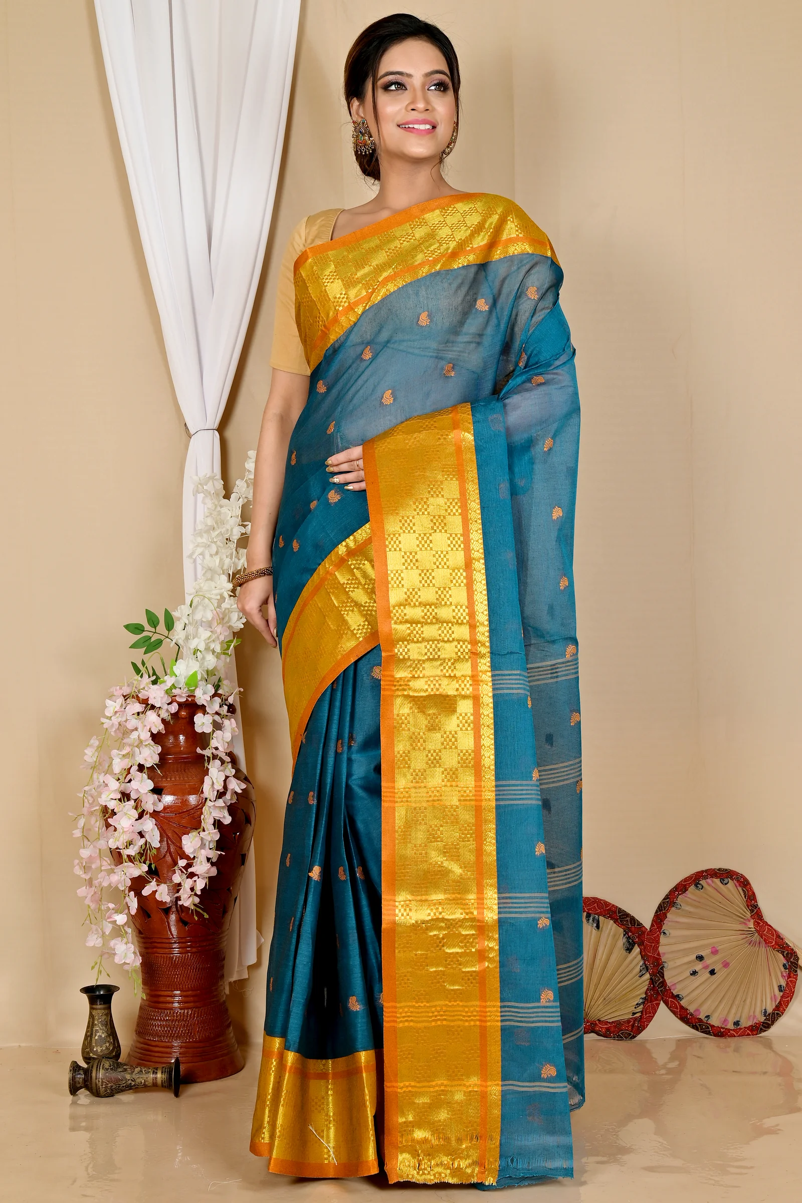 Green Pure Cotton Atula Tant Saree (1631)