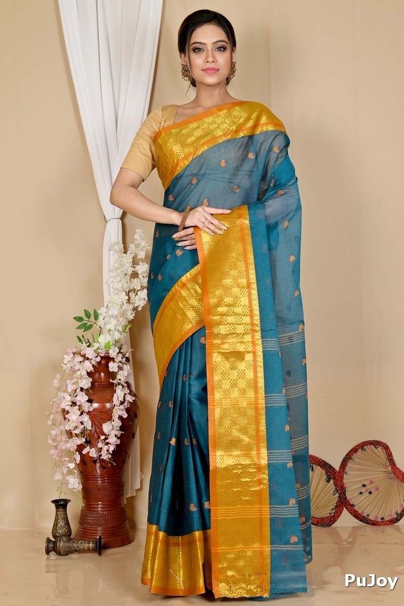 Green Pure Cotton Atula Tant Saree (1631)