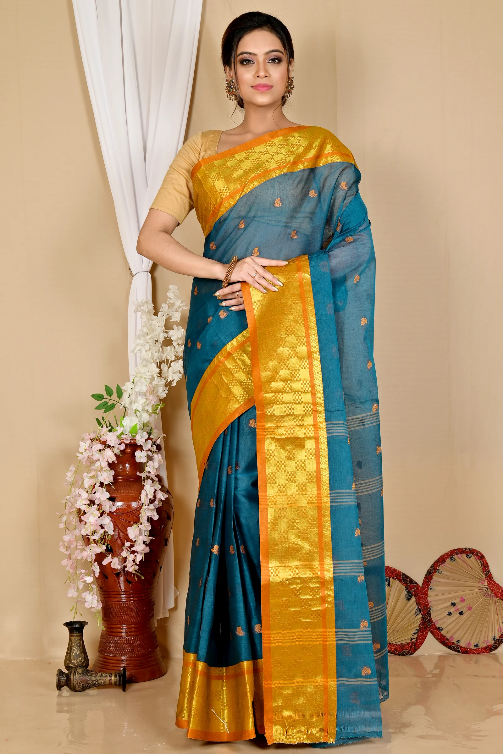 Green Pure Cotton Atula Tant Saree (1631)