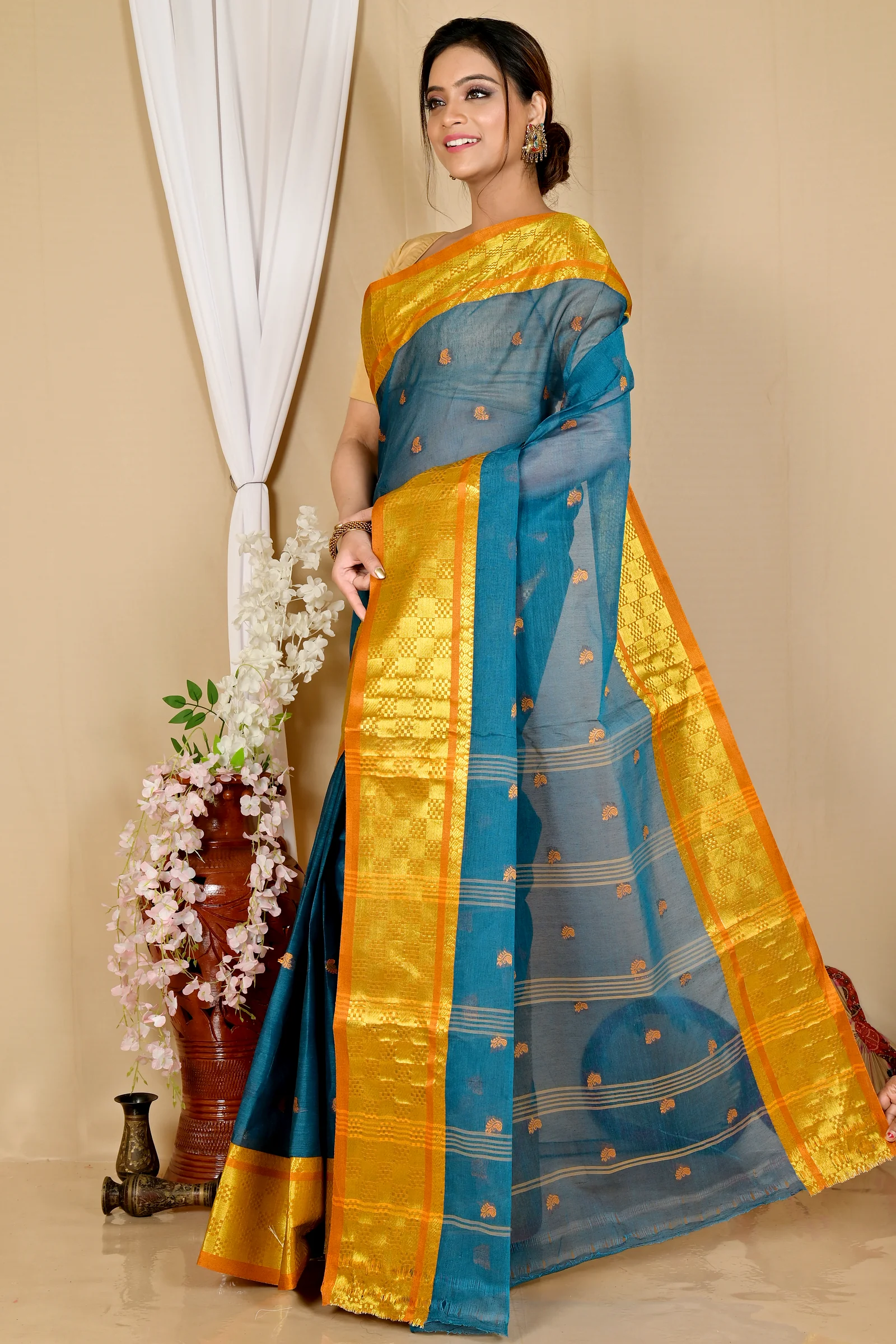 Green Pure Cotton Atula Tant Saree (1631)