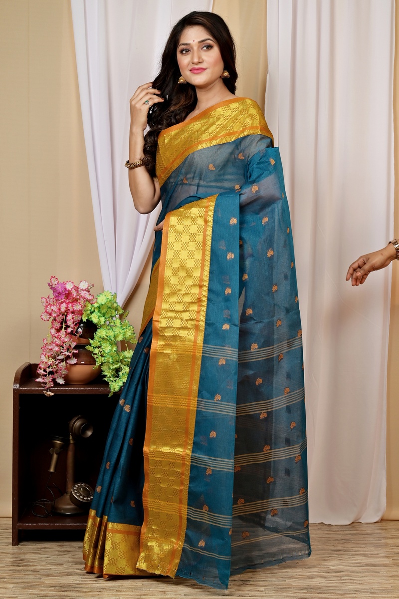 Green Pure Cotton Atula Tant Saree (1631)