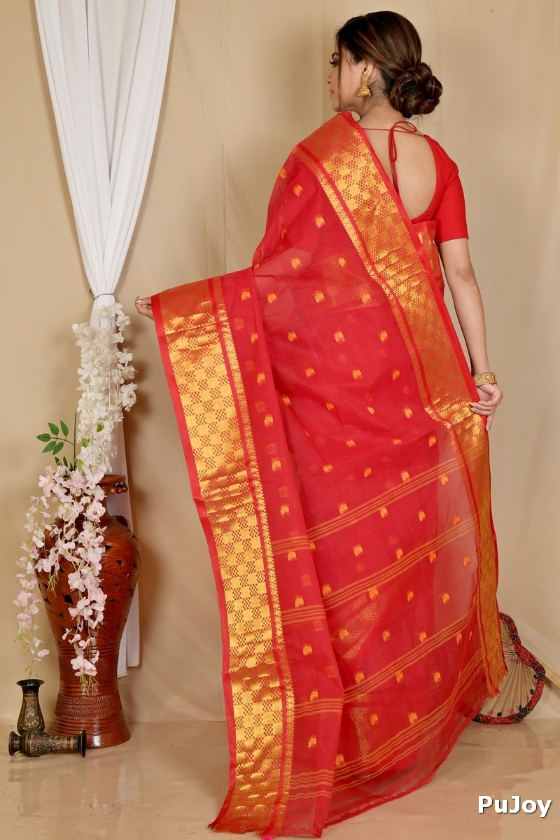 Red Pure Cotton Atula Tant Saree (1632)