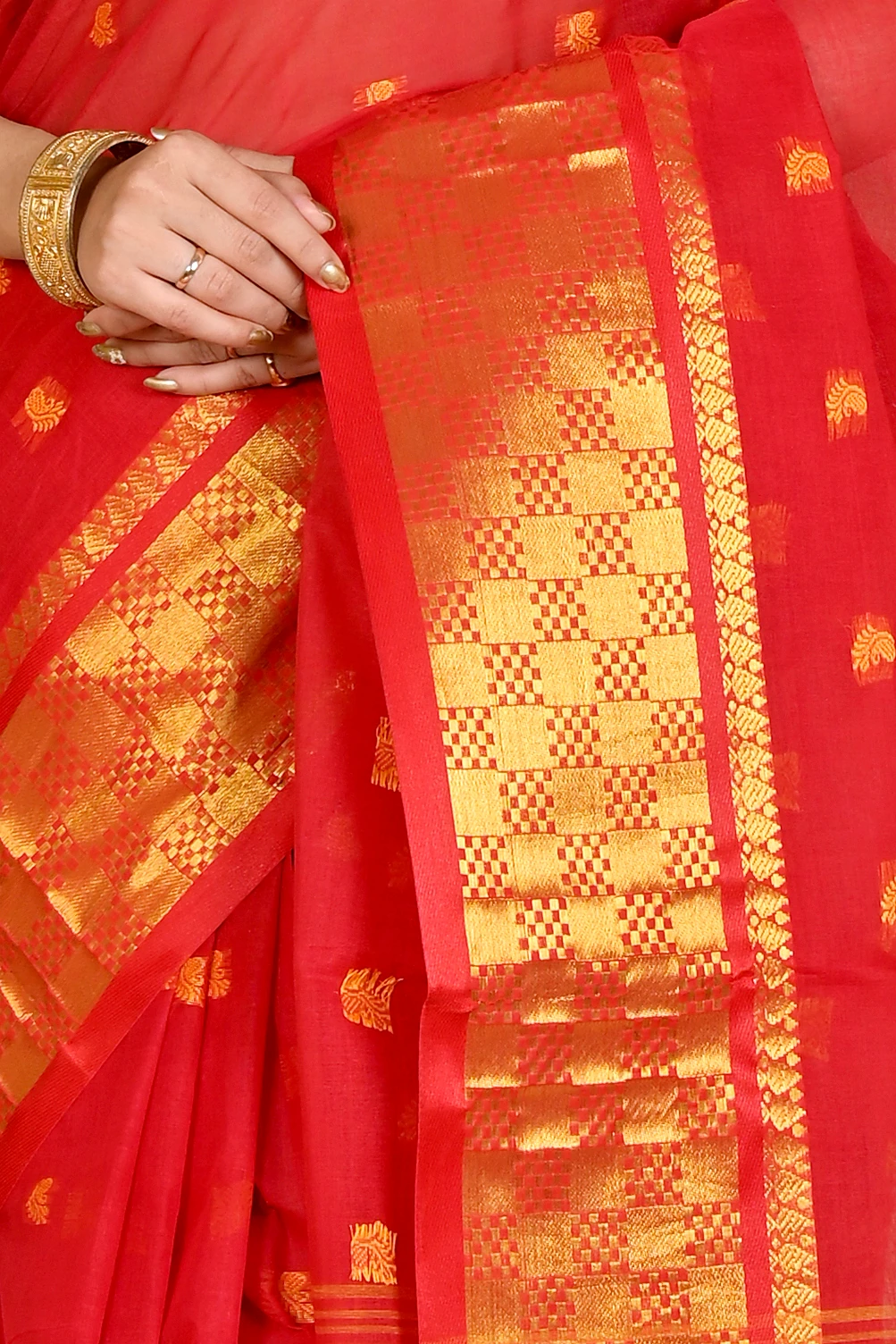 Red Pure Cotton Atula Tant Saree (1632)