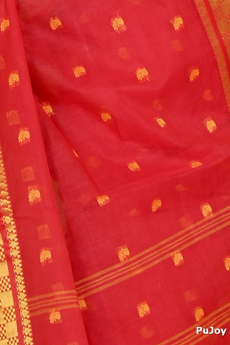 Red Pure Cotton Atula Tant Saree (1632)