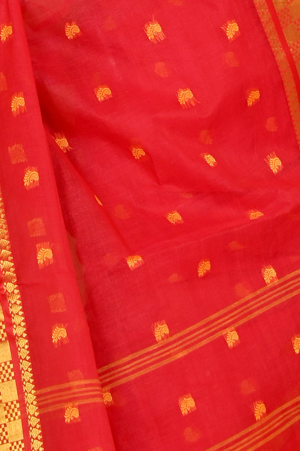 Red Pure Cotton Atula Tant Saree (1632)