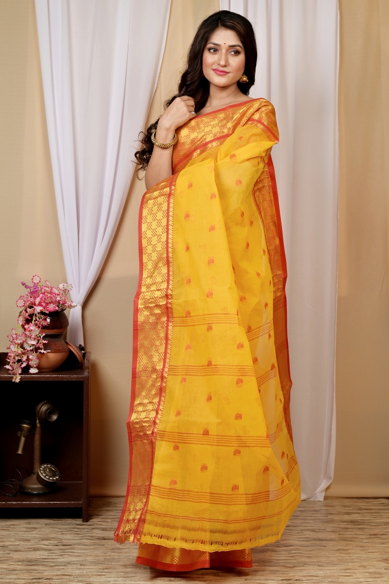 Yellow Pure Cotton Atula Tant Saree (1633)