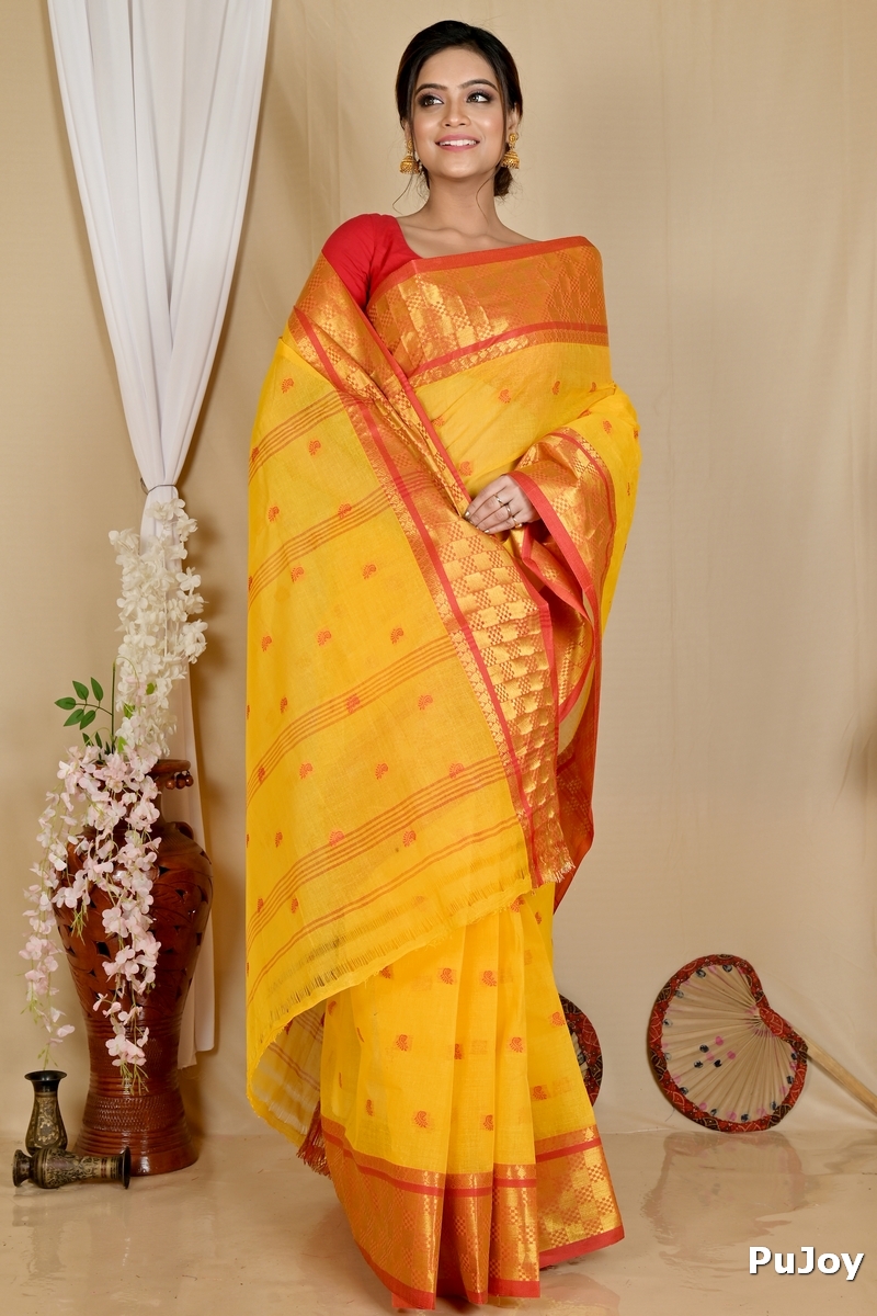 Yellow Pure Cotton Atula Tant Saree (1633)