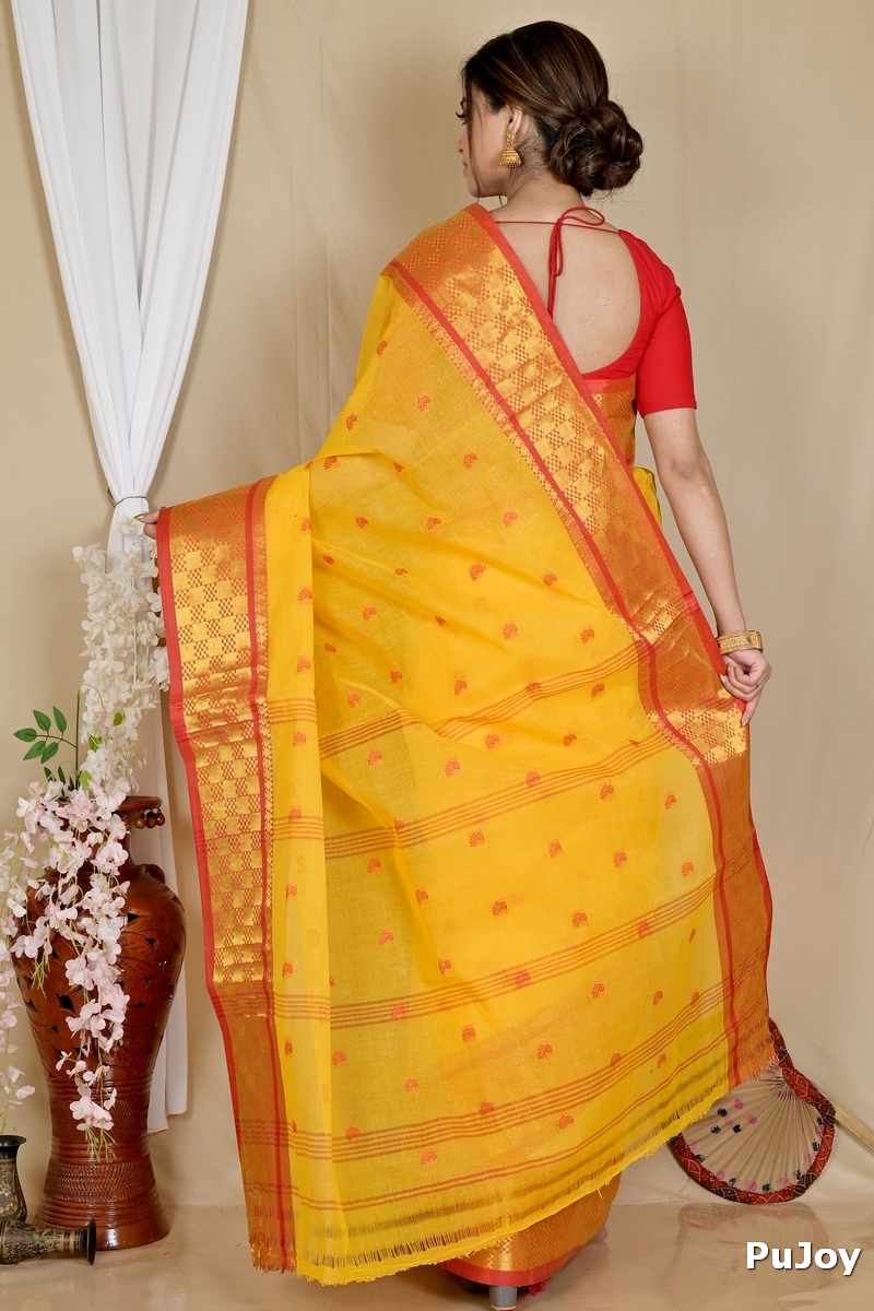 Yellow Pure Cotton Atula Tant Saree (1633)