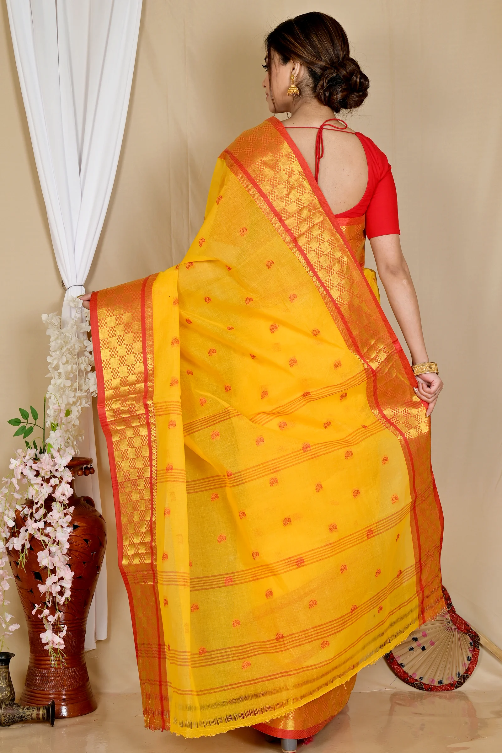 Yellow Pure Cotton Atula Tant Saree (1633)