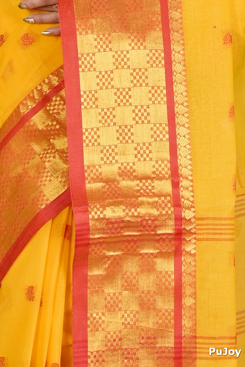 Yellow Pure Cotton Atula Tant Saree (1633)