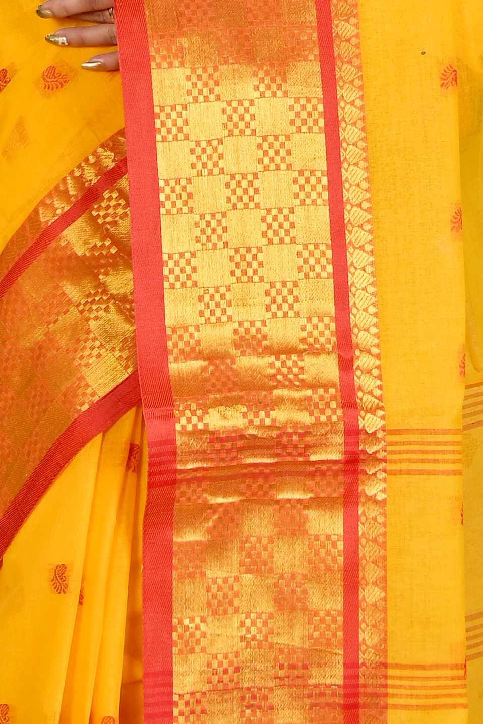 Yellow Pure Cotton Atula Tant Saree (1633)