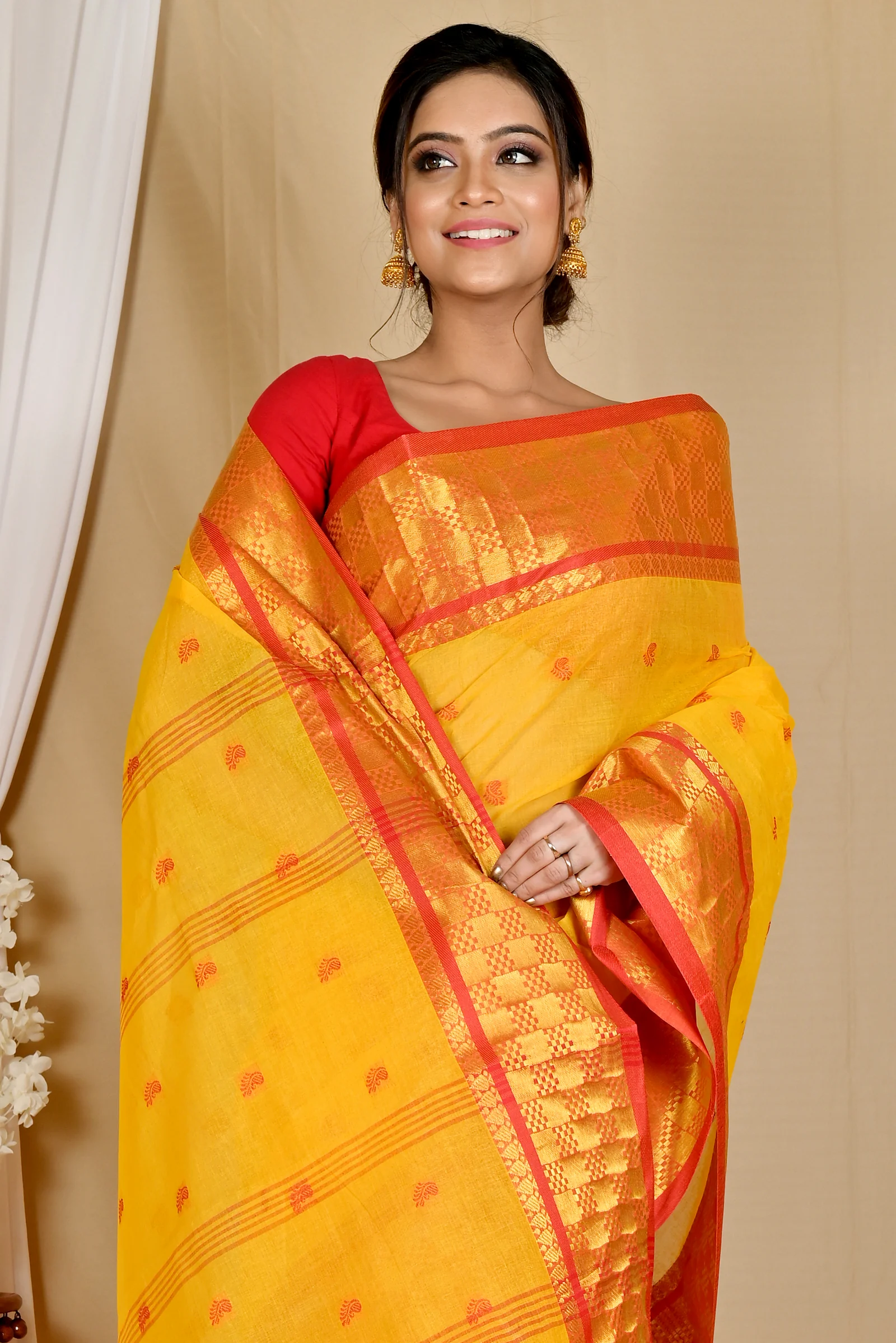 Yellow Pure Cotton Atula Tant Saree (1633)