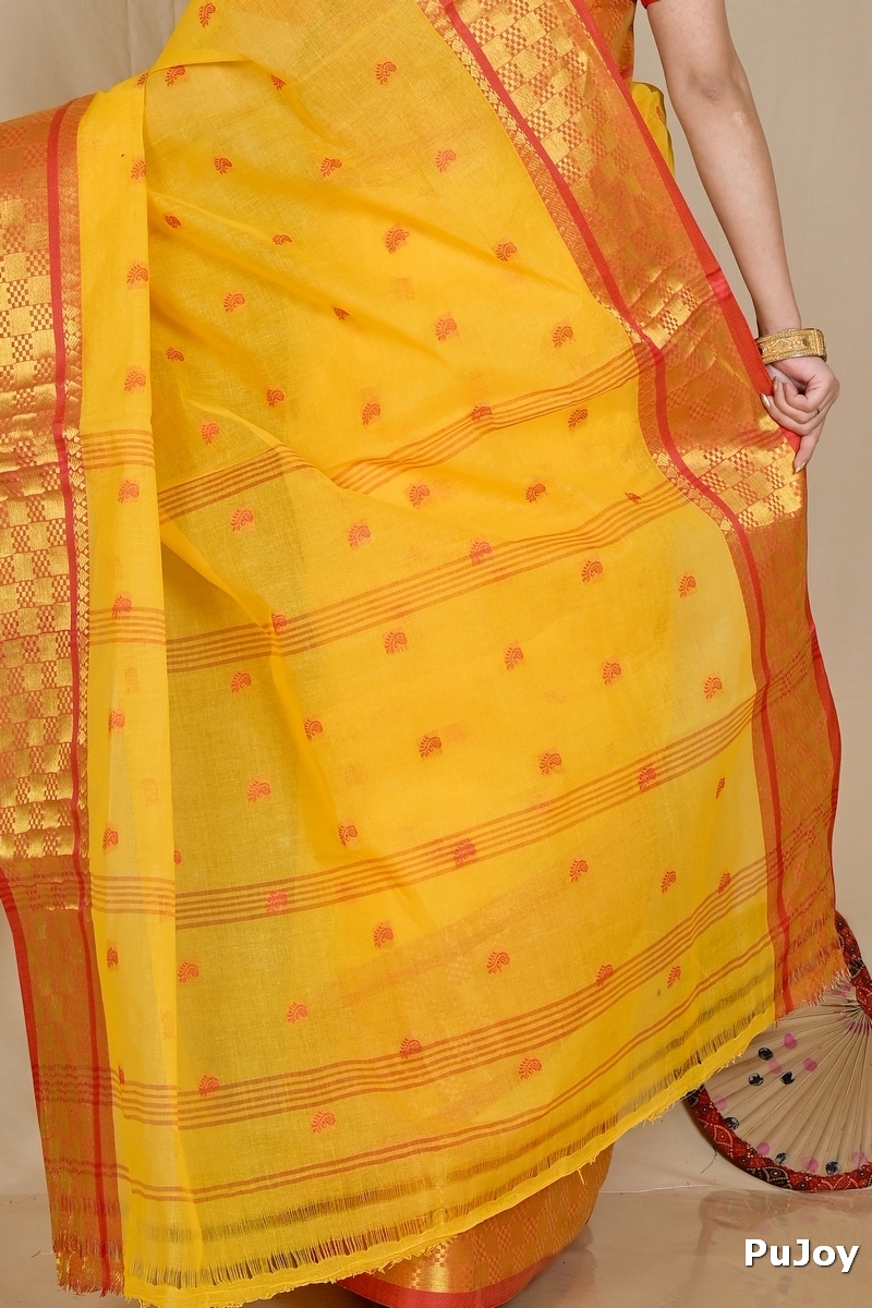 Yellow Pure Cotton Atula Tant Saree (1633)
