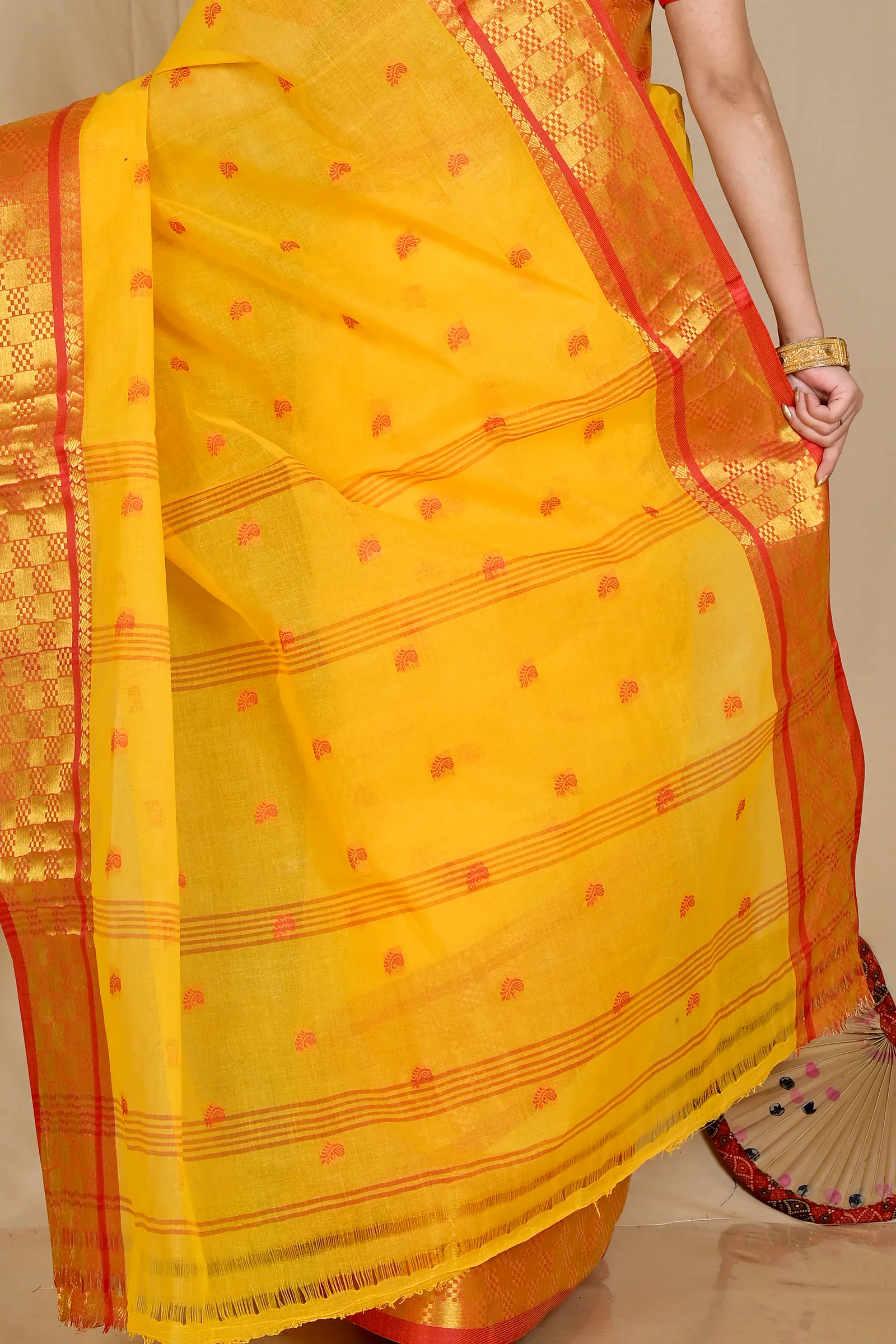 Yellow Pure Cotton Atula Tant Saree (1633)