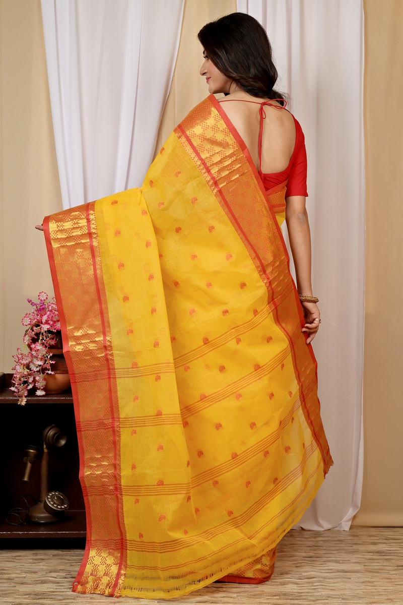 Yellow Pure Cotton Atula Tant Saree (1633)