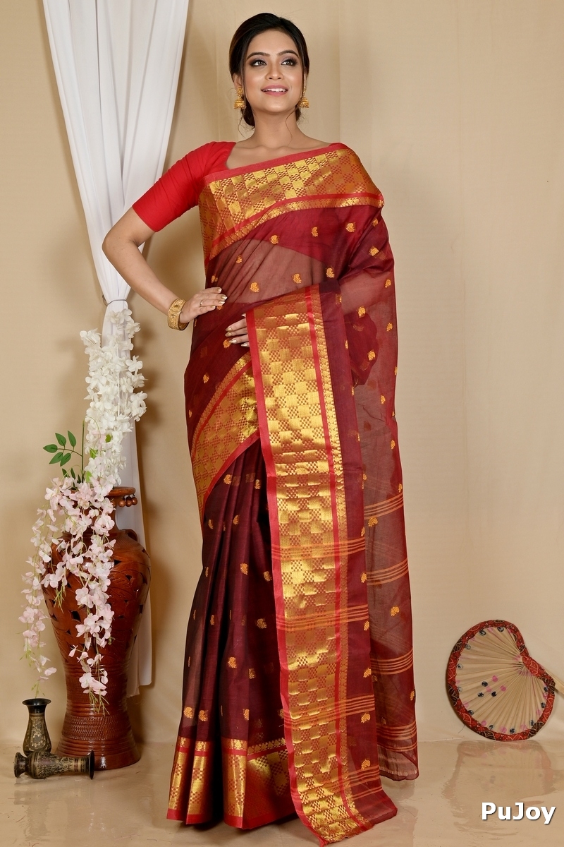 Brown Pure Cotton Atula Tant Saree (1634)