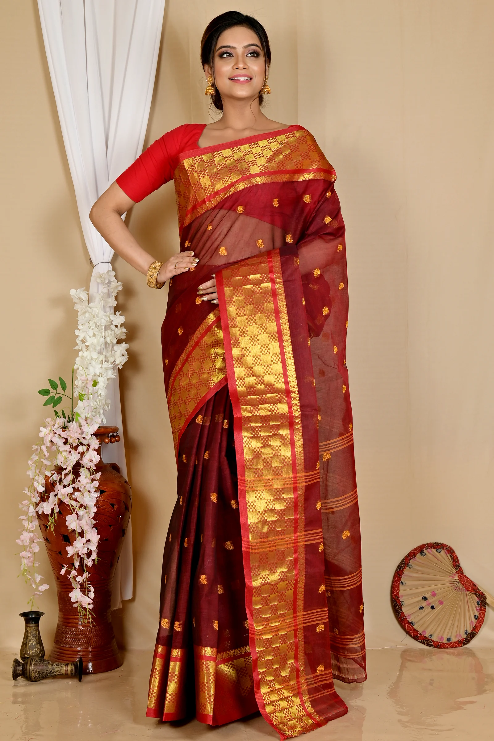 Brown Pure Cotton Atula Tant Saree (1634)