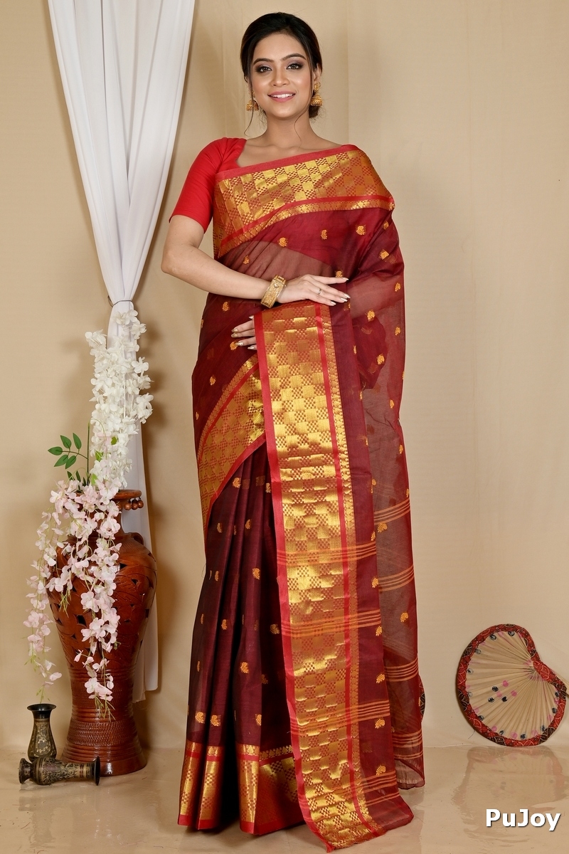 Brown Pure Cotton Atula Tant Saree (1634)