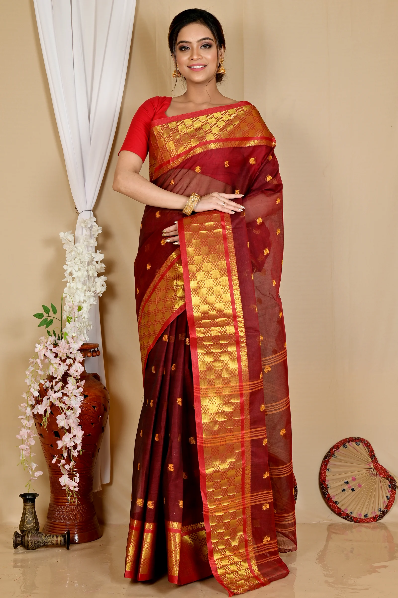 Brown Pure Cotton Atula Tant Saree (1634)