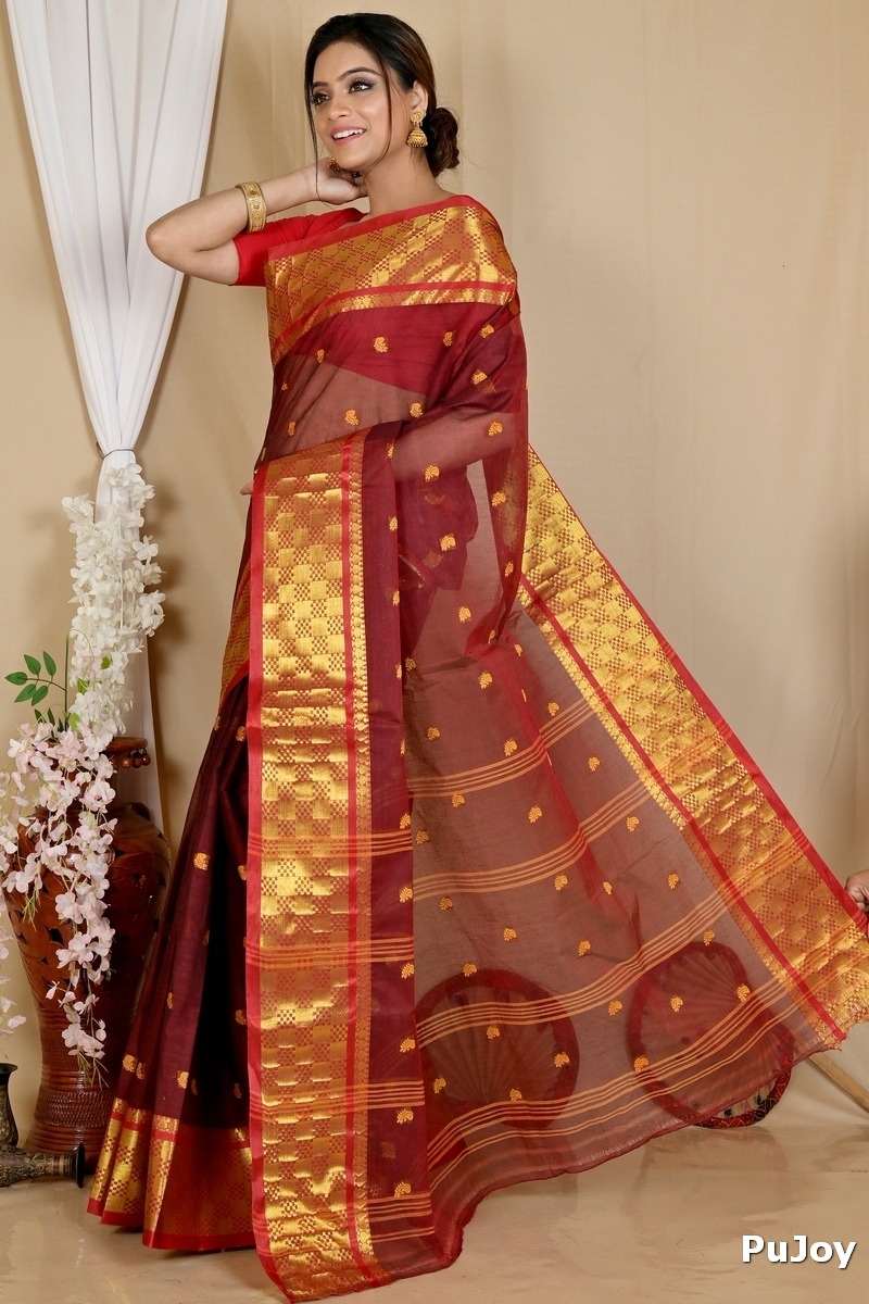 Brown Pure Cotton Atula Tant Saree (1634)