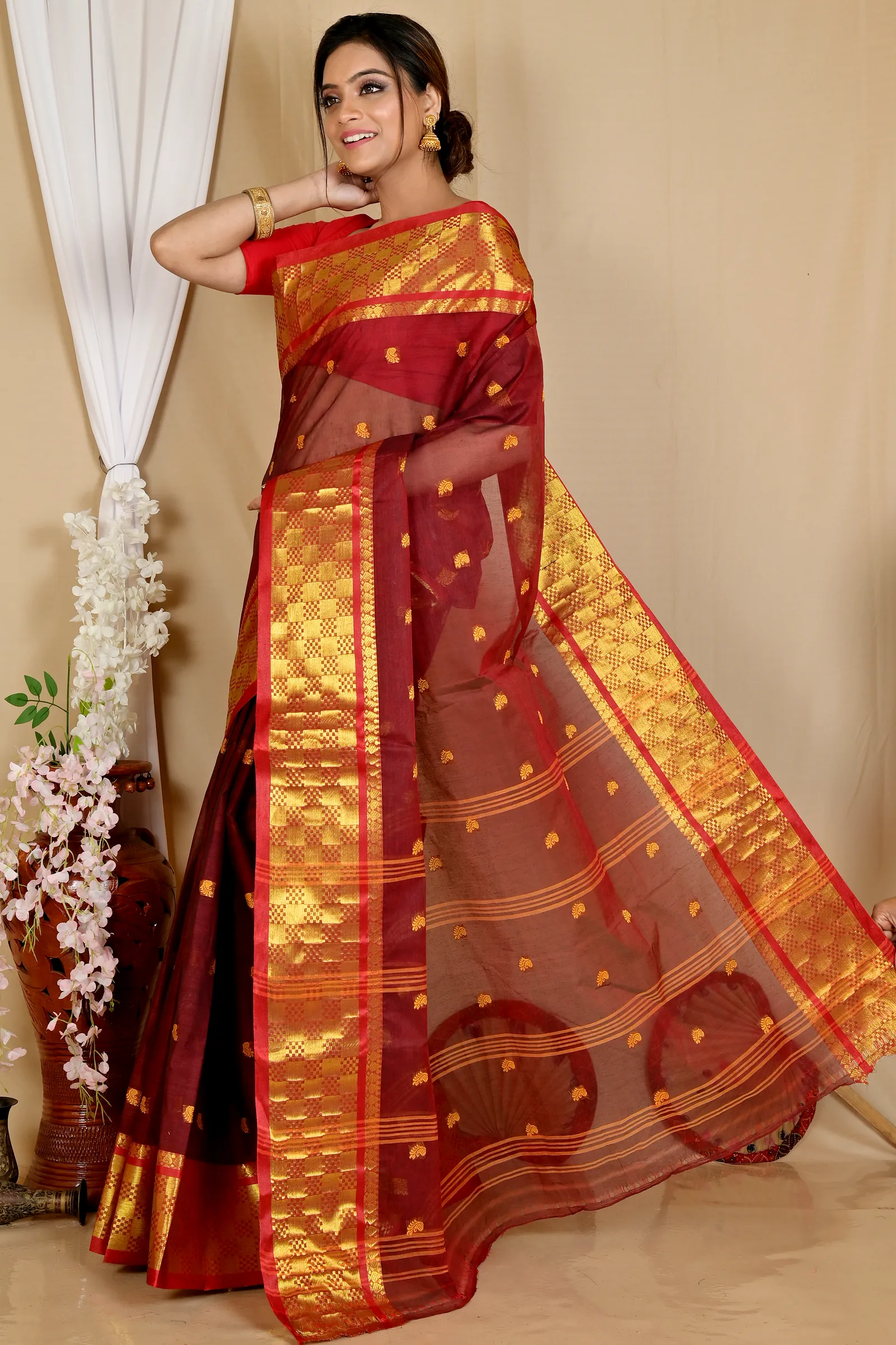 Brown Pure Cotton Atula Tant Saree (1634)