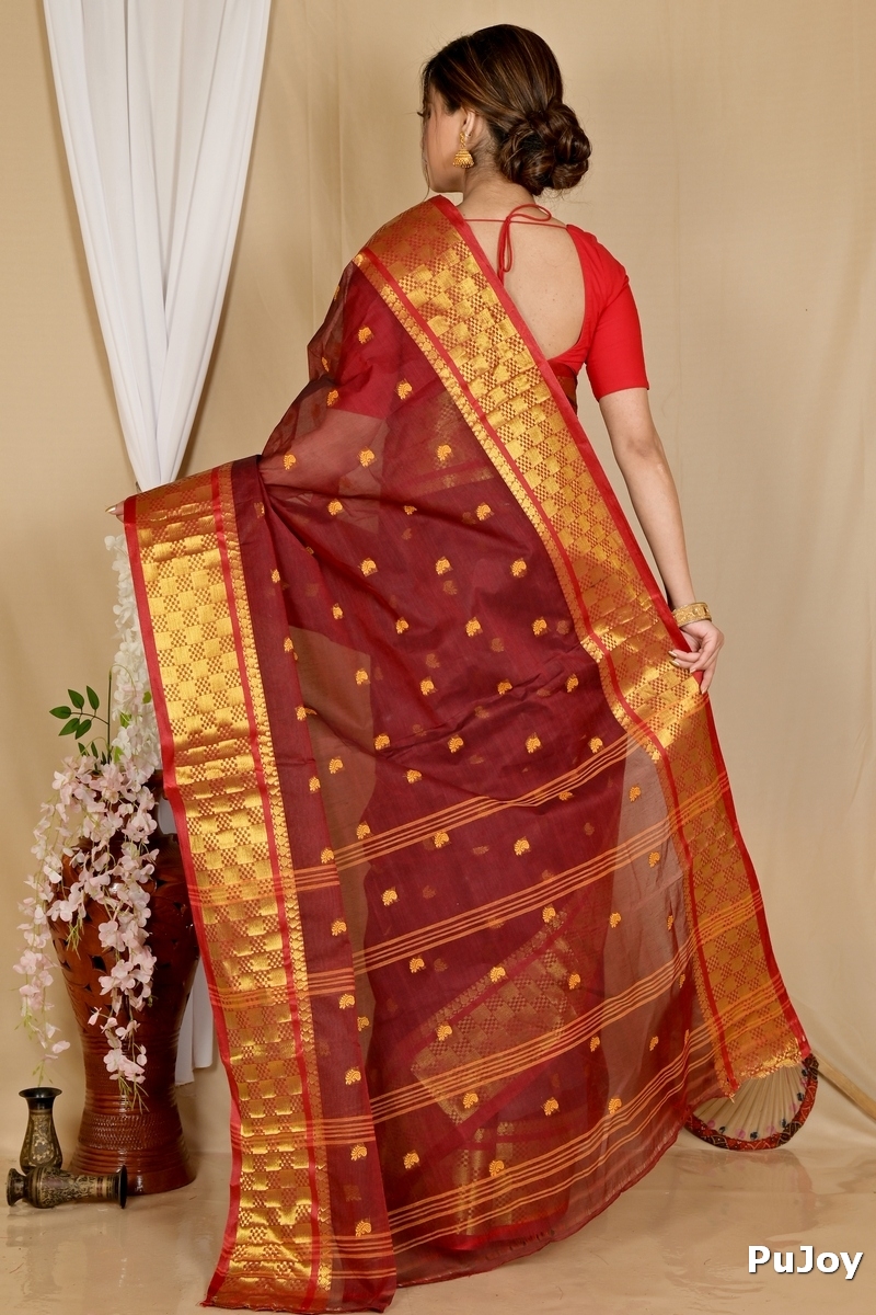Brown Pure Cotton Atula Tant Saree (1634)