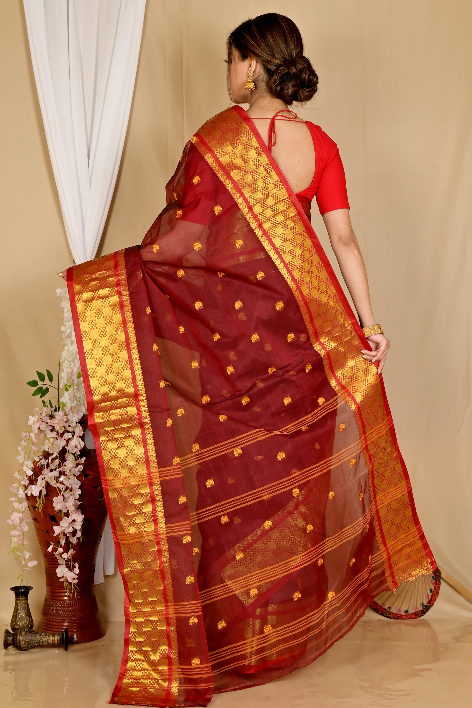 Brown Pure Cotton Atula Tant Saree (1634)
