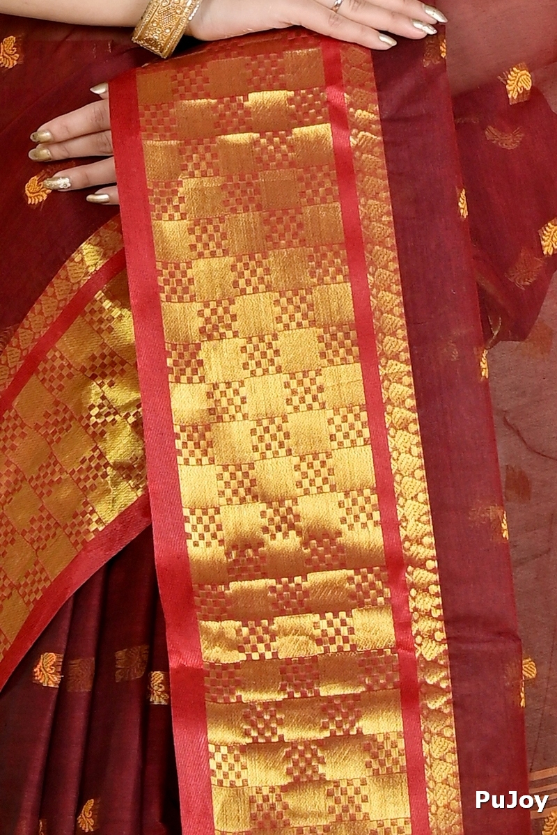 Brown Pure Cotton Atula Tant Saree (1634)
