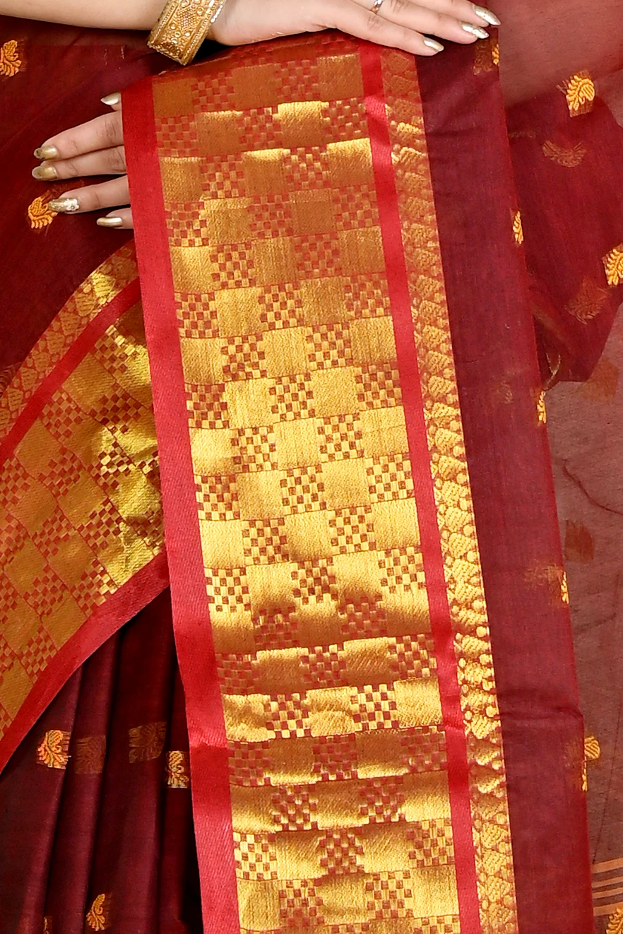 Brown Pure Cotton Atula Tant Saree (1634)