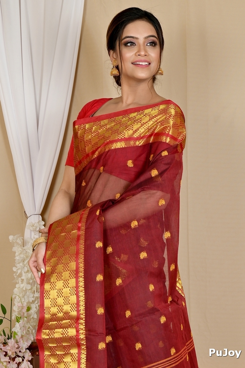 Brown Pure Cotton Atula Tant Saree (1634)