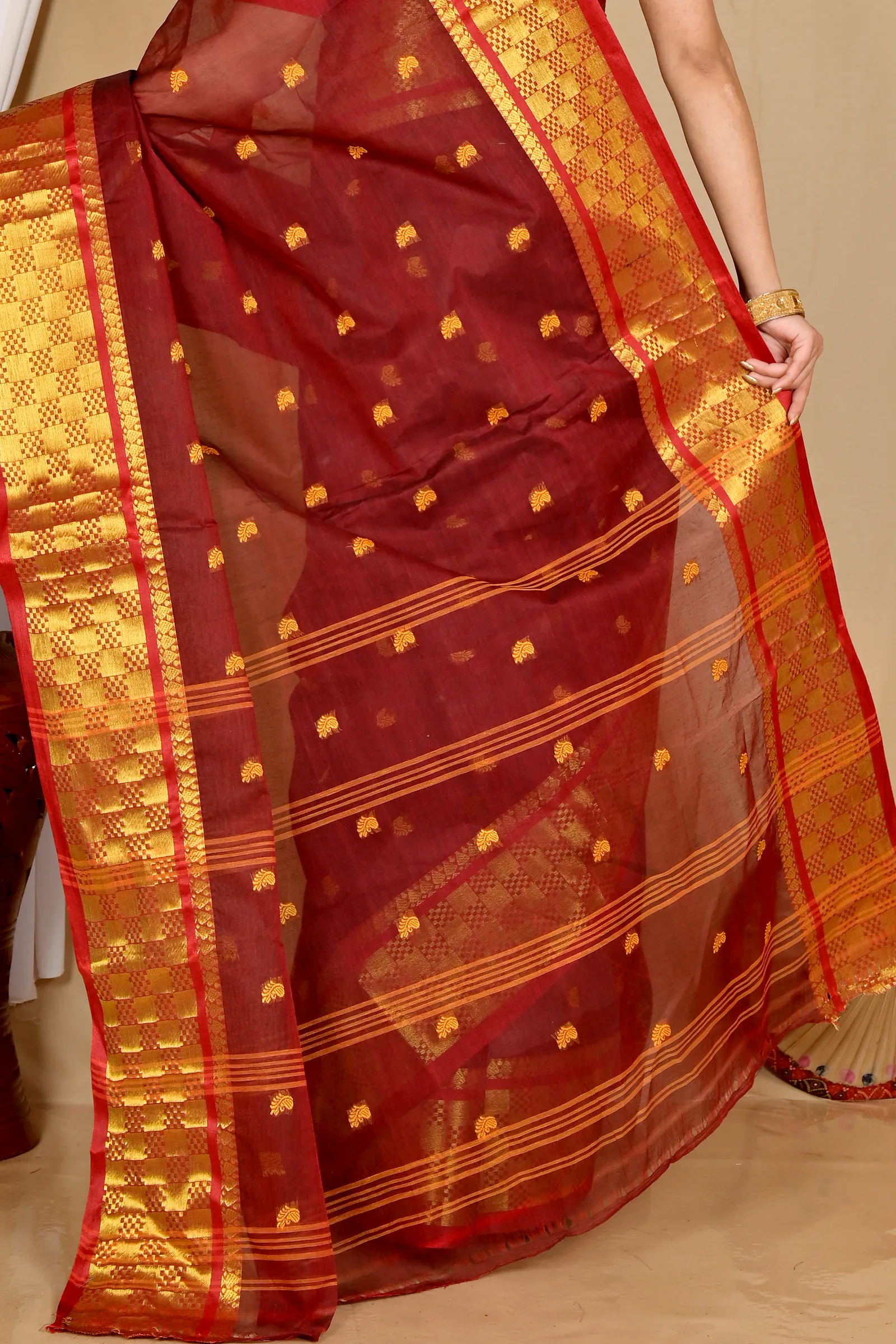 Brown Pure Cotton Atula Tant Saree (1634)