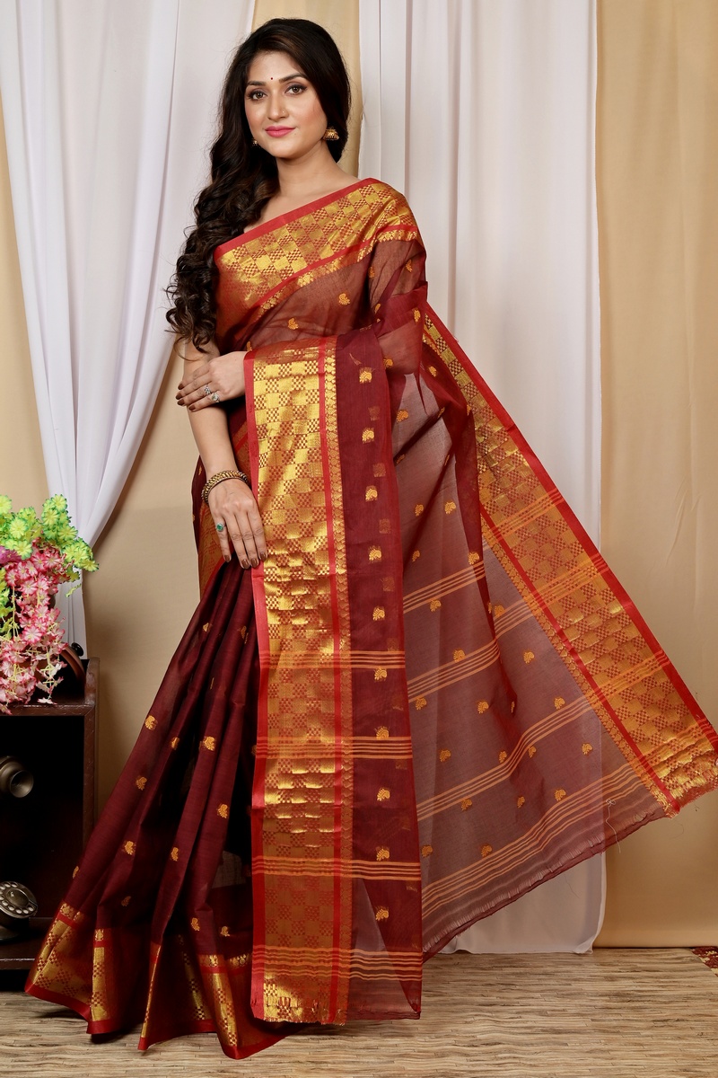 Brown Pure Cotton Atula Tant Saree (1634)