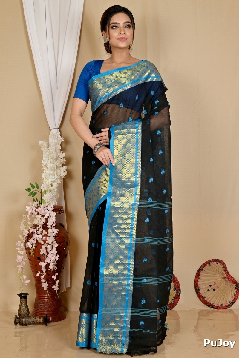 Black Pure Cotton Atula Tant Saree (1635)